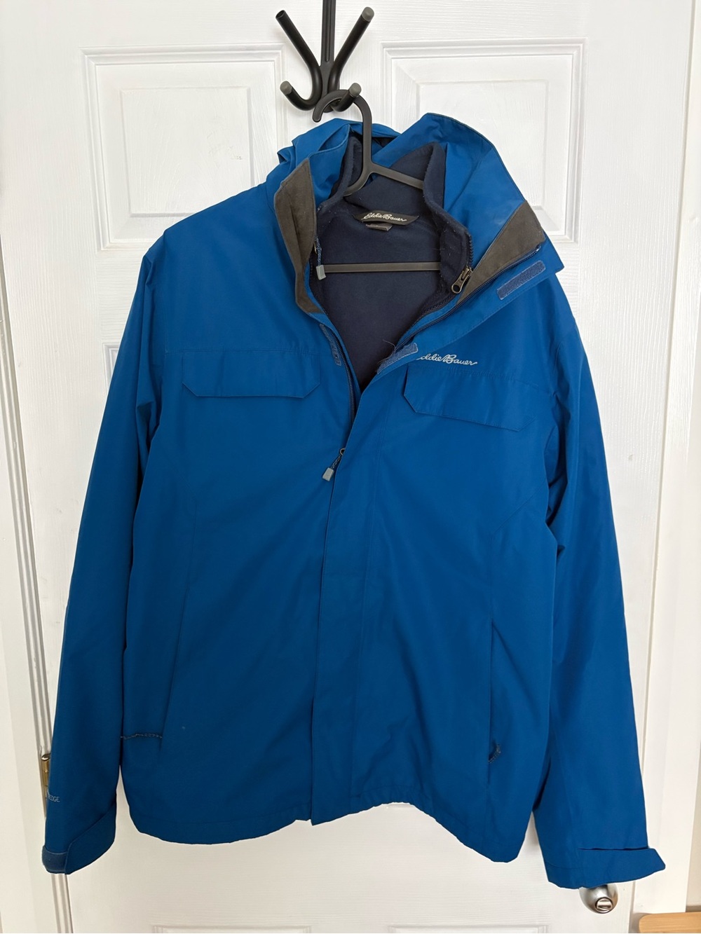 Eddie Bauer Men’s Blue Hooded Soft Shell Parka (Medium)